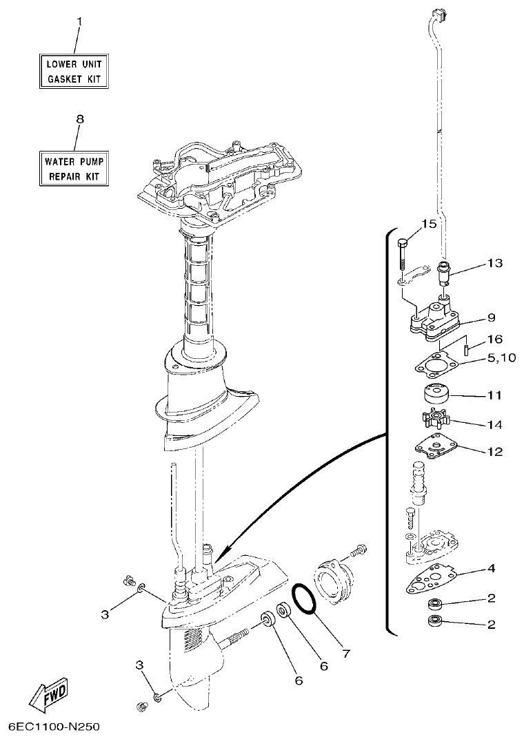 Yamaha F4BMH, F5AMH, F6CMH REPAIR KIT 3 parts diagram